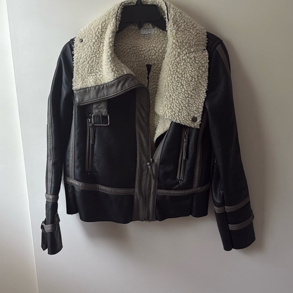 TOBI wool and faux black leather jacket